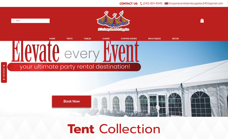 3C's Party Rental: Website Design for a party rental and supplies company.