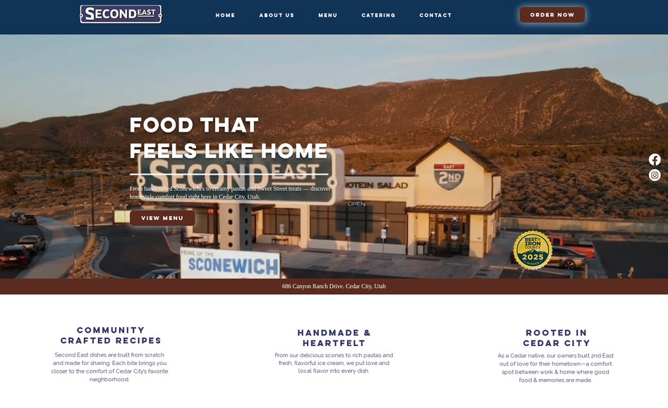2nd East in Cedar City, UT | Restaurant Website: This custom-built website for Second East, a locally-loved restaurant in Cedar City, Utah, was designed to capture the heart and soul of their brand. The site combines warm storytelling with clean, engaging design to reflect the nostalgic charm of their food and space — including signature sections like their handcrafted Sconewiches, one-of-a-kind vintage van salad bar, and chef-created French toast.

The site includes SEO-optimized copy, clear menu navigation, custom feature sections for high-performing items (like Sweet Street and pasta), and a dedicated catering section to drive local traffic and conversions. Built on Wix with mobile responsiveness, local SEO best practices, and a story focused structure, this site helped the business stand out online and build stronger community connection.
