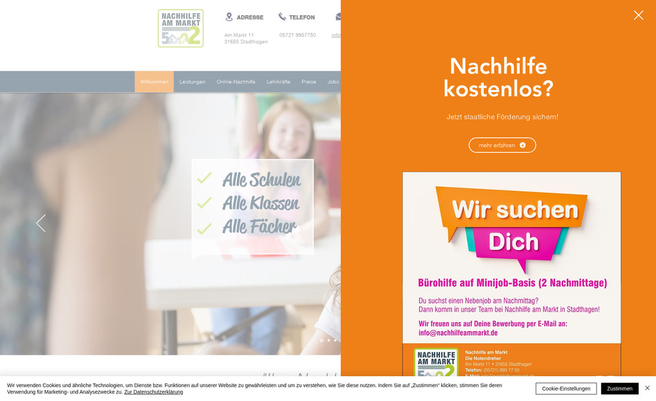 Nachhilfe Am Markt: 📚 Lernen leicht gemacht – Unser Webdesign für Nachhilfe am Markt

Für Nachhilfe am Markt haben wir einen modernen und übersichtlichen Webauftritt entwickelt, der Schüler*innen und Eltern gleichermaßen anspricht. Die neue Website stellt die Leistungen des Unternehmens klar in den Fokus und macht es einfach, Informationen zu finden und direkt Kontakt aufzunehmen.
Unsere Leistungen:

💻 Webdesign: Ein ansprechendes und klar strukturiertes Design, das Vertrauen schafft und die Vielfalt der Nachhilfeangebote übersichtlich präsentiert.

✍️ Texterstellung: Präzise und zielgruppenorientierte Inhalte, die Eltern und Schüler*innen gleichermaßen ansprechen und die Vorteile der Nachhilfe klar kommunizieren.

📱 Responsive Design: Die Website ist vollständig mobilfähig und bietet auf jedem Gerät ein optimales Nutzererlebnis – vom Smartphone bis zum Desktop.

🌟 Nutzerfreundlichkeit: Eine intuitive Navigation und gut platzierte Kontaktmöglichkeiten sorgen dafür, dass Besucher schnell alle wichtigen Informationen erhalten und unkompliziert Termine vereinbaren können.

Mit diesem Webauftritt hebt sich Nachhilfe am Markt als kompetenter Partner für Schüler*innen aller Altersklassen hervor und zeigt, wie moderner Lernerfolg unterstützt wird.

🔗 Entdecken Sie die Website: www.nachhilfe-am-markt.de

Brauchen Sie auch eine Website, die Ihre Dienstleistungen überzeugend präsentiert? Wir gestalten Ihren Webauftritt – modern, professionell und kundenorientiert! 📞