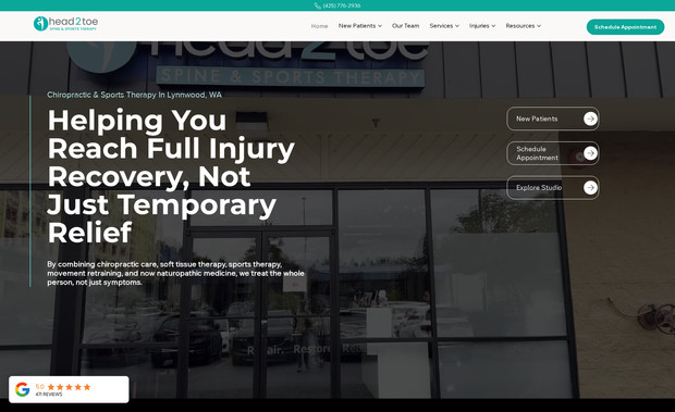 Head2Toe Spine & Sports Therapy: Website migration from Wordpress to WIX. Full modern update and SEO optimization.