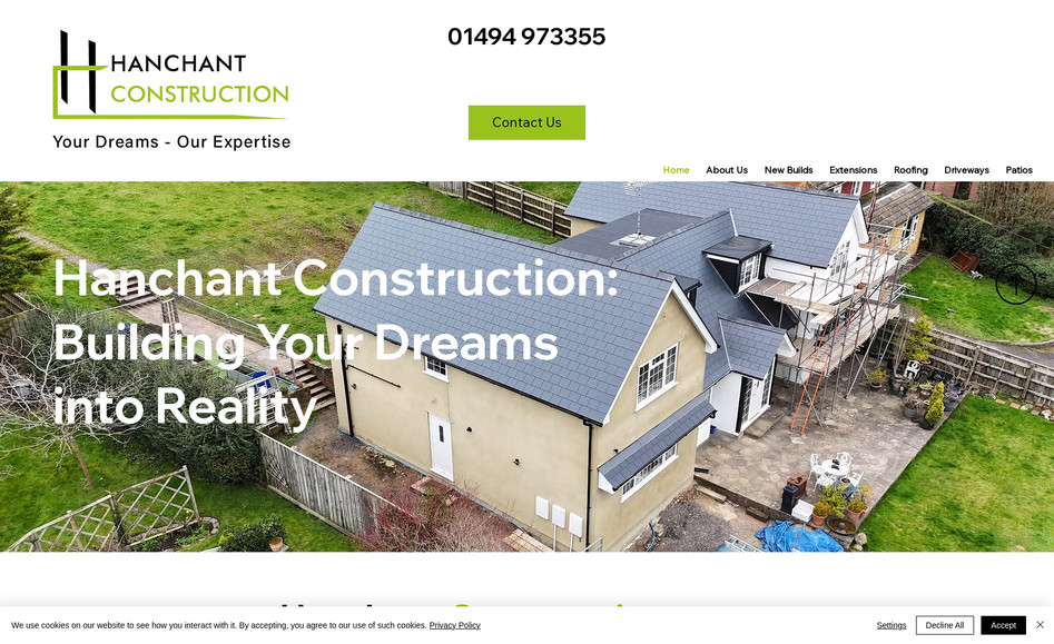 Hanchant Construction: This was a lovely project as it was for an existing client who's previous site hanchantcleaningservices.com, we had already designed and created. This first business was so successful that George came to us to help set up his second business.

We created the whole logo/branding, website and continue to manage the site and work closely with George.

He has clearly been very pleased with our services, as we have with his custom.

This was a great project to really create a site that stood out, was straight to the point with clear, precise information relating to the business and services.

We look forward to the next one!