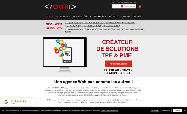 Ocm Systeme: Coaching et formation web pour les travailleurs autonome et petite entreprise. Utilisation de plateforme de formation sur le site et nombreux services