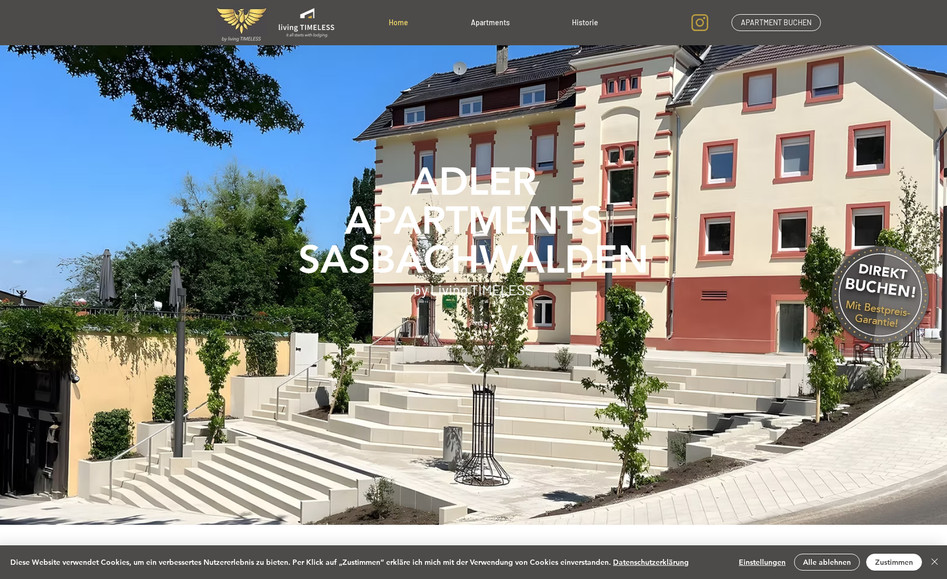 Adler Sasbachwalden: Nachdem wir die Corporate-Identity für Adler Apartments entwickelt hatten, erstellten wir die Website, um die 24 Design-Apartments im Herzen des Schwarzwaldes zu präsentieren.
Auch hier haben wir ein Buchungstool für die Vermietung integriert, welche alle Reiseportale mit einem Buchungskalender verknüpft.