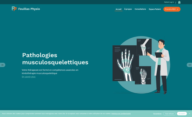 Feuillas Physio: Service Listing, Member Area, Booking System for a Physiotherapist