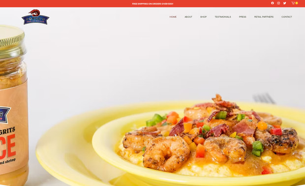 Sarge's Shrimp & Grits Sauce: Re-design of an advanced website selling sauce & grits!