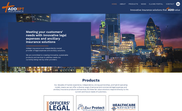 Addept Insurance: Professional corporate website for this UK insurance company which includes multiple databases and in depth forms and functions.