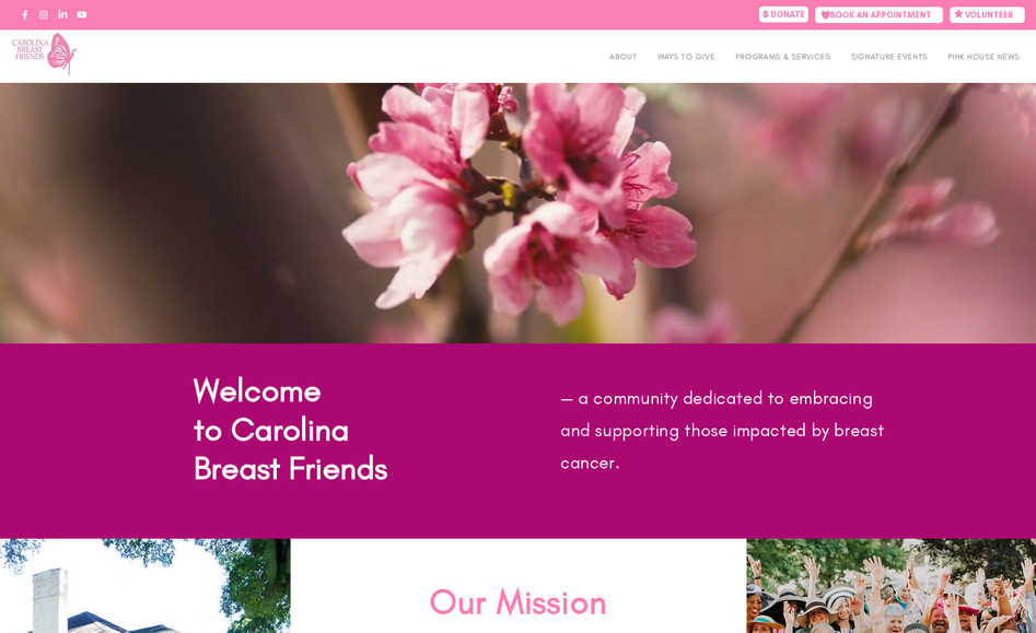 Carolina Breast Friends: This website project is near and dear to us. Chrissy from Carolina Breast Friends contacted us for help migrating their website from WordPress to Wix. I cannot stress enough how many clients from WordPress have expressed wanting to find a user-friendly platform that will allow them to navigate and update their website with the ease of a user-friendly backend platform. We're so pleased that they made the decision to switch over, and we were also able to update their website design.