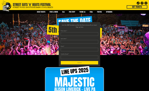 Street Eats ‘n’ Beats: This website includes lots of functions including Wix Events, multiple forms and CRM databases