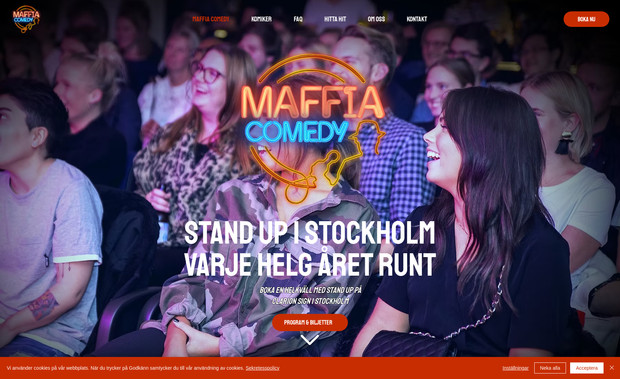 Maffia Comedy Club : Maffia Comedy är Sveriges mest energifyllda standup-scen, där etablerade stjärnor och nya talanger levererar rå, äkta och ofiltrerad humor varje vecka. Vi har skapat en modern och användarvänlig webbplats som gör det enkelt att upptäcka kommande shower, boka biljetter och följa landets hetaste komiker – allt i ett format som förstärker varumärket och upplevelsen.