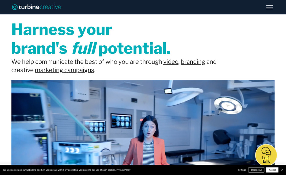 Turbine Creative – Creative Agency Website: For this project, we designed and developed a modern website for Turbine Creative, a Nottingham-based creative agency specialising in branding, video production, animation, and strategic marketing campaigns.

The objective was to create a website that reflects the agency’s creative expertise and strategic approach, while clearly presenting their services, portfolio, and sector specialisms.

What we delivered

Strategic website structure to clearly communicate services including branding, video production, animation, and marketing campaigns

Portfolio-focused layout highlighting case studies and creative projects

Flexible CMS architecture allowing the agency to easily update projects, insights, and marketing content

Modern, design-led user interface aligned with the agency’s creative identity

Mobile-optimised experience ensuring content and visuals perform well across all devices

Design approach

Turbine Creative works with ambitious organisations looking to stand out in competitive markets through compelling content and marketing campaigns.

The website was designed to mirror that philosophy — combining bold visuals with a clear information hierarchy that guides visitors through the agency’s capabilities, industry expertise, and creative process.

Result

The final website positions Turbine Creative as a strategic creative partner for brands seeking impactful marketing campaigns, making it easy for potential clients to explore services, view portfolio work, and start a conversation with the team.