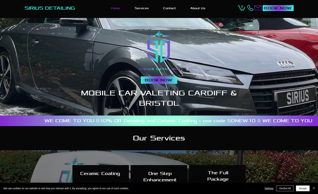 Sirius Detailing: Home page design, booking system fixes, and seo
