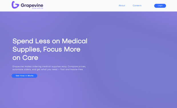 Grapevine Medical Procurement: Medical procurement client that is disrupting the supply chain market. Provided full-scale top-to-bottom design, layout, and concept of digital redesign. Elements of icons and images are also created as directives for new branded elements of the client.