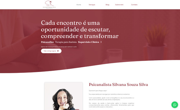 Psicanalista Silvana Souza Silva: Website desenvolvido para Psicanalista com apresentação sobre a mesma e Blog.