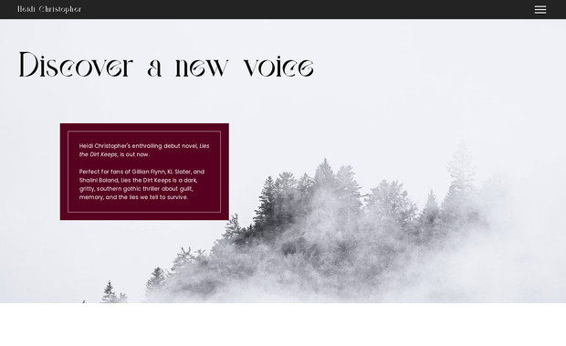 Heidi Christopher: Branding, research & website design for an author announcing new book release