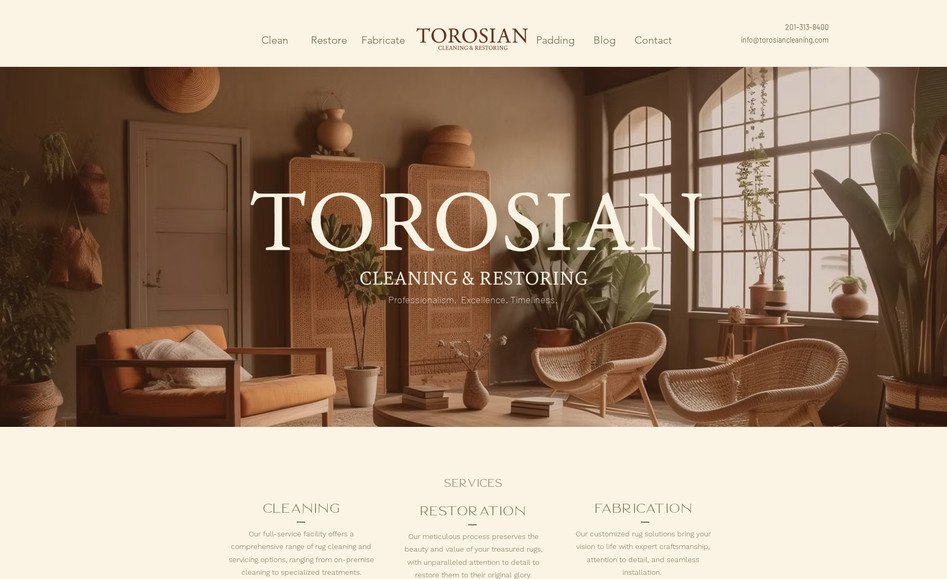 Torosian Cleaning: The Challenge:

Craft an online identity that conveys artisanal excellence and resonances with modern audiences, despite a limited online presence.

The Solution:

With the company's legacy of craftsmanship in mind, our solution centered on infusing warmth, welcome, and artisanal charm into every pixel. We refined their existing browns and oranges into elevated hues and embraced a contemporary design ethos that created an immersive online experience