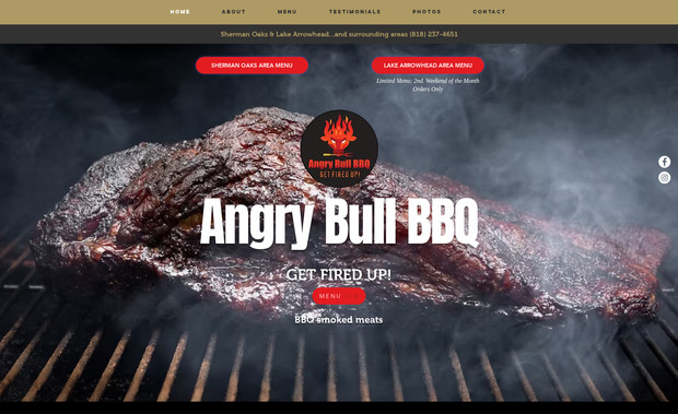 AngryBullBBQ: Designed this website for a smoked meat catering business. CRK Advertising updates the website with specials, custom order forms, and social media marketing.