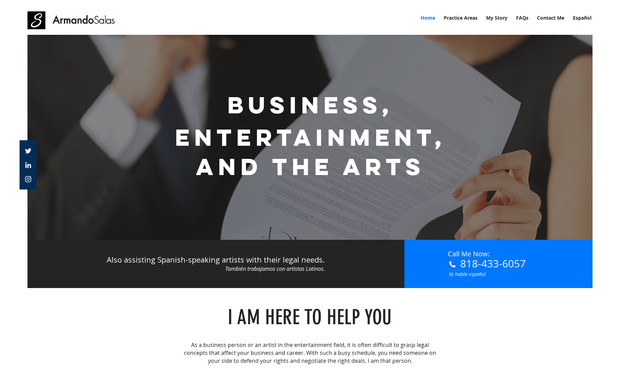 Salas-Law: I designed and developed the entire website for Salas Law, a boutique law firm specializing in business, entertainment and the arts in California. The objective was to create a credible, authoritative online presence that reflects the firm’s commitment to personalized service, bilingual support, and client-first approach.

Project Highlights:
- Custom UI/UX Design: Crafted a refined and professional design with a clear structure, bold imagery, and a trustworthy color palette to reflect the firm’s brand and legal expertise.

- Responsive Front-End & Back-End: Built using Wix Studio and Velo, ensuring seamless performance on desktop and mobile devices, and easy editing for the law firm’s administrators.

- Dynamic Content Setup via CMS: Created CMS collections for practice areas, testimonials, attorney profiles, and FAQs so that the firm can manage content efficiently without developer intervention.

- Conversion-Focused Features: Integrated consultation forms, bilingual content options, and a case-review lead capture section to enhance engagement and drive client inquiries.

- SEO & Accessibility Standards: Optimized site structure, metadata, and performance to improve visibility in search engines and ensure compliance with accessibility guidelines.

From conceptualization through design, development, testing, and deployment — the site was fully created and implemented by me to deliver a modern, functional, and client-centered digital platform for Salas Law.