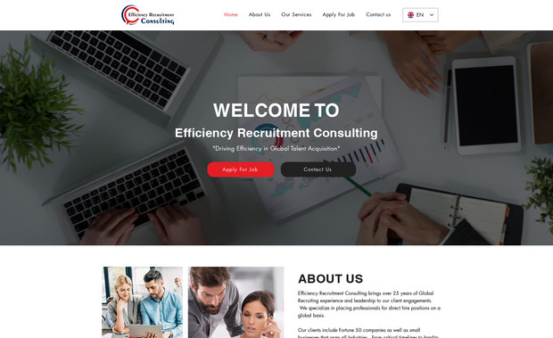 Efficiency Recruitme: have done with.
01: Logo design.
02: Complete and sleek website design.
03: A brand new design.
04: Added booking app. Contact forms etc.
05:Images as per them of website.
06:Videos as per theme of website.
17: very unique design.
18:Responsive design.
