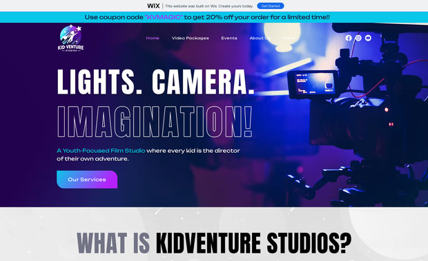 KidVenture Studios: This is an Wix studio projects with custom eCommerce shopping cart using velo code extensively for configuring the product and other functionalities.