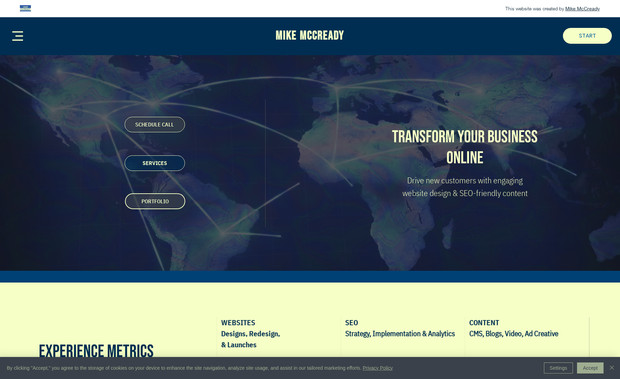 Michael McCready: PORTFOLIO SITE - WEB DESIGN & MARKETING
• Advanced Website Design
• Mobile Optimized
• Brand Design - Complete
• SEO Analysis & Implementation
• Video Content
• Online Booking Features
• Email Marketing & Automations
• -> Complete Lead Generation System