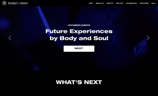 Body and Soul: Site feito para a Party Industry, maior player de eventos do RJ.