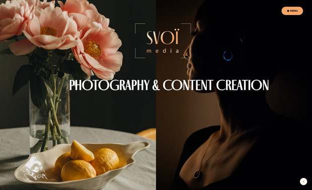 Svoi Media: Custom Portfolio Website for creative studio Svoi Media. Web development based on the brand guidelines. Custom web design,  SEO setup, forms, testimonials, custom customer's gallery with login with password. Located in Canada.