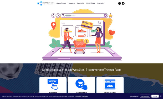 Multiponto MKT: Website Institucional com uso de programas online para oferta de cursos, integração com RD Station e plataformas Google para campanhas de tráfego.