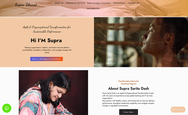 Supra Bharat: Supra Bharat, a life coaching brand focused on holistic personal transformation, to design and launch a clean, engaging website that reflects their mission and values. The site is built to showcase their unique coaching approach, highlight client benefits, and encourage meaningful connections through clear calls to action. With a modern layout, intuitive navigation, and mobile responsiveness, the website supports their goal of empowering individuals to live with purpose, joy, and success.