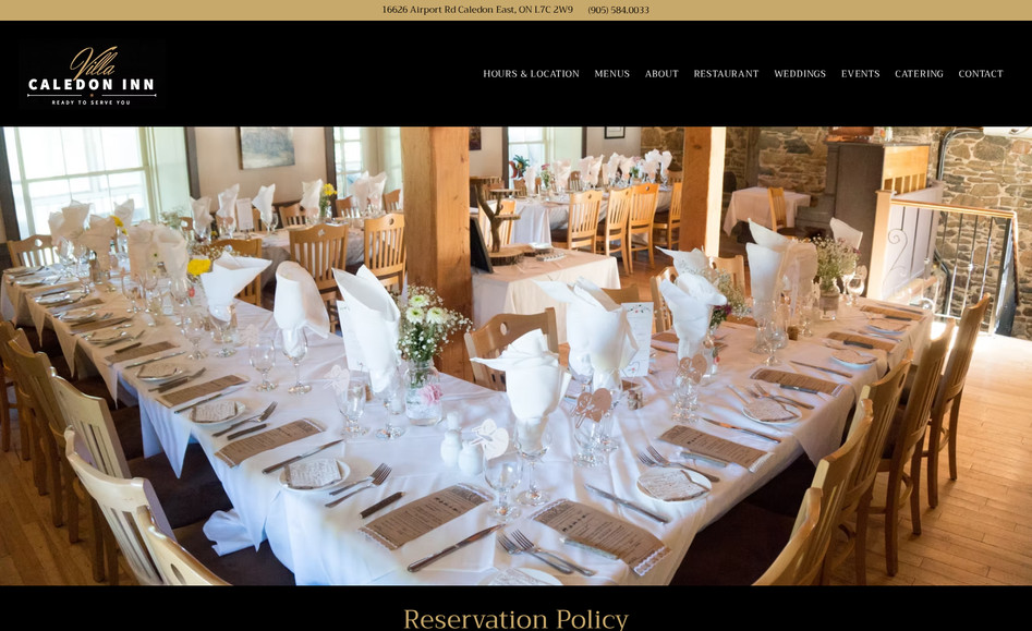 Villa Caledon Inn: TNT Marketing & Design was proud to partner with Villa Caledon Inn, a high-end restaurant and wedding venue known for its elegance, charm, and refined hospitality. As a destination for upscale dining, weddings, and private gatherings, Villa Caledon Inn needed a website that matched the sophistication of their brand while remaining warm and welcoming to all guests.

Villa Caledon Inn sought to refresh its online presence with a brand-new website that reflected its luxury offerings, showcased its stunning event spaces, and highlighted its versatile dining options — from romantic dinners to private business gatherings.

We also worked with the Villa Caledon Inn team to design a visually appealing, easy-to-read menu that reflects the quality and creativity of their cuisine. Whether viewed online or on mobile, the menu is clear, professionally presented, and consistent with the upscale brand aesthetic.

Our team ensured that all design elements — from fonts and colors to layout and imagery — aligned with Villa Caledon Inn’s brand values: sophistication, hospitality, and timeless elegance. We continue to provide support as needed to help them maintain a polished and effective online presence.
