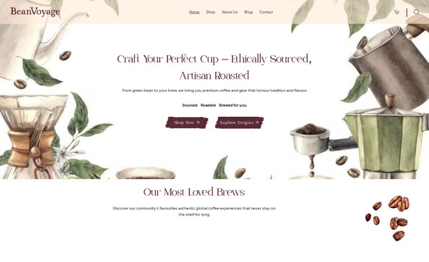 Bean Voyage: The client wanted a watercolor effect across the entire website, and we made sure the style was consistently applied throughout every page. From the overall layout to the smallest visual details, we kept the artistic theme cohesive. We also handled all image design and product labeling to match the watercolor aesthetic. The client was extremely happy with the final result and how beautifully everything came together.