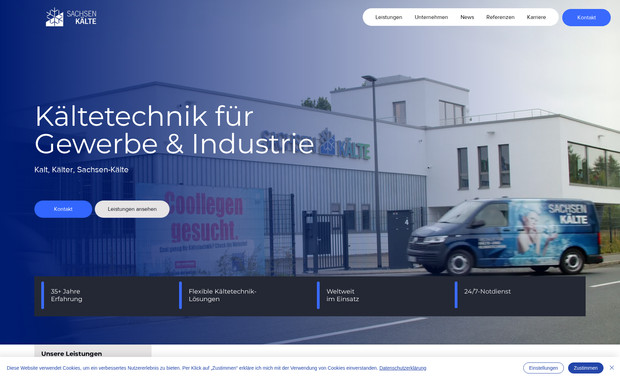 Sachsen-Kälte GmbH: Hochwertiges Webdesign zum Relaunch und 35-jährigen Jubiläum einer etablierten mittelständigen Firma aus Dresden.