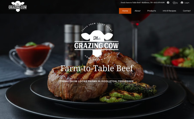 The Grazing Cow: The Grazing Cow in Lebanon, TN provides organic grassfed beef and pork to locals. We created a beautiful custom logo and eCommerce website for their business. The site includes advanced SEO, full eCommerce system install, setup of all products, and custom forms to collect leads. We also designed an email marketing template for them to use to keep their customers informed of new products and sales promotions.
