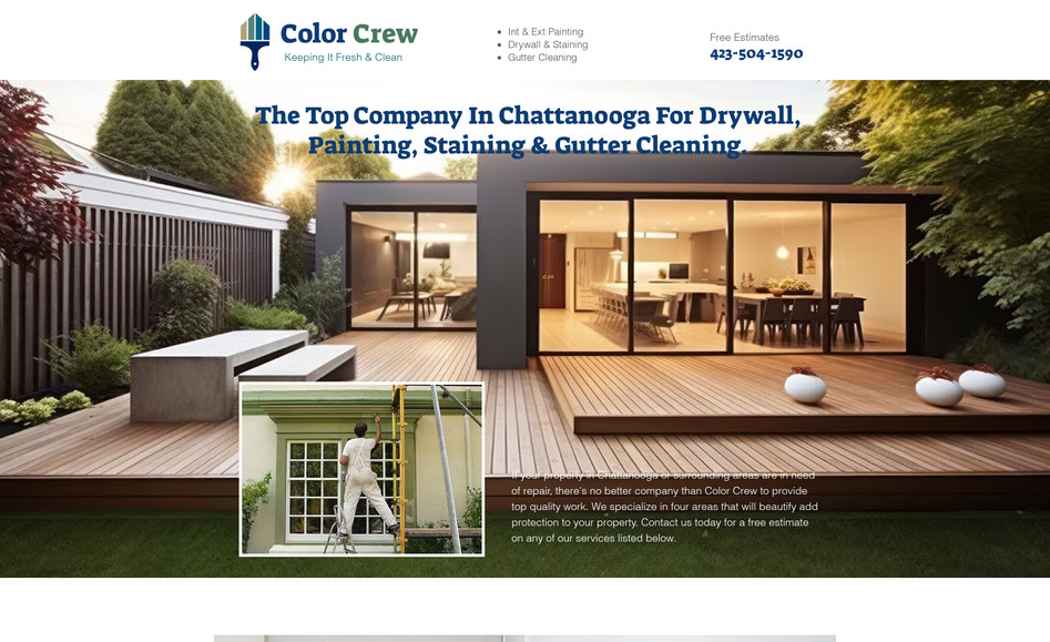 Color Crew – Painting & Home Services: **Industry:**
Residential and commercial painting services

**What I did:**
Wrote and designed a Wix website with SEO-focused service pages, local search structure, and conversion-driven messaging.

**Strategy:**
Built to rank for service-based local searches while clearly explaining offerings, service areas, and professionalism.

**Why this matters:**
Shows how structured service pages outperform generic contractor websites.
