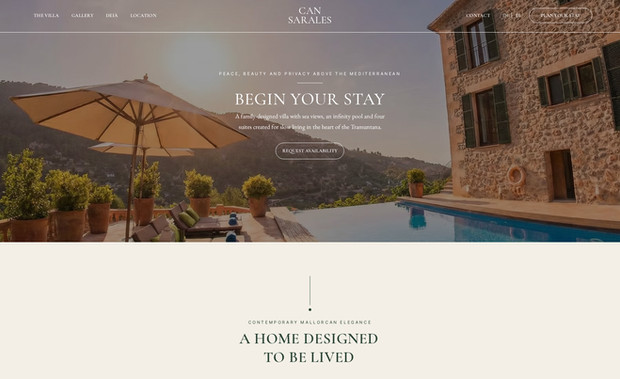 Can Sarales Deià: Can Sarales es una villa privada de lujo ubicada en el exclusivo pueblo de Deià, en Mallorca. El objetivo del proyecto fue rediseñar completamente su sitio web para que reflejara el verdadero nivel del alojamiento: una experiencia premium, íntima y cuidadosamente diseñada.

El cliente buscaba una presencia digital más elegante y alineada con el tipo de huéspedes que recibe la villa: viajeros que valoran la privacidad, la exclusividad y el entorno natural único de la Sierra de Tramuntana.

El rediseño se centró en crear una experiencia visual limpia y sofisticada, donde la fotografía, el ritmo del contenido y la jerarquía visual transmitieran calma, lujo discreto y autenticidad mediterránea. Se trabajó especialmente en la experiencia de usuario, facilitando una navegación clara y natural que permite descubrir la villa, sus espacios y su ubicación privilegiada de forma fluida.

El resultado es un sitio moderno, elegante y optimizado para mostrar el valor real de la propiedad, reforzando su posicionamiento como una villa exclusiva en uno de los destinos más especiales de Mallorca.