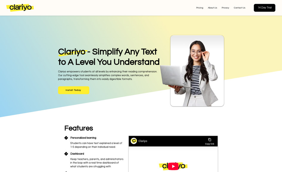 Clariyo: My responsibility was to ensure the website is responsive across all devices and to optimize it for fast loading on mobile devices.