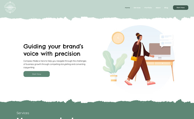 Compass Media: Lead-driving website built for a copywriting agency in Australia. in line with brand guidelines and designed to enable more leads and more information to be found about the business!