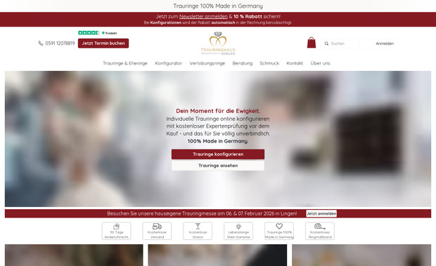 Trauringhaus Lingen: I developed a custom "Wedding Ring Configurator" for the Trauringhaus Lingen website to simplify and secure the ring selection and ordering process for customers. The configurator guides users through a clear, structured "3-step workflow", ensuring transparency, accuracy, and confidence before production begins.

Step 1: Configuration
Customers can design their wedding rings exactly as they envision them by selecting specifications through the online configurator. Once completed, they submit their design via an "online order request", which is free and non-binding. This allows users to explore options without pressure while providing the business with precise configuration details.

Step 2: Expert Review
After submission, the configuration is reviewed by experts within "24 hours". Any discrepancies or improvements are identified, and helpful recommendations are shared with the customer. This review step ensures all technical and design aspects are correct, minimizing errors and guaranteeing a perfect final result.

Step 3: Production
Once the customer receives the invoice and confirms the purchase, the rings move into "individual, custom production". After completion, the rings are delivered safely to the customer’s home. Production begins only after payment confirmation, with an estimated timeframe of "12–17 working days".

Project Outcome
This configurator improves the customer experience by combining personalization, expert validation, and secure production. It reduces misunderstandings, increases trust, and streamlines the ordering process for both customers and Trauringhaus Lingen.