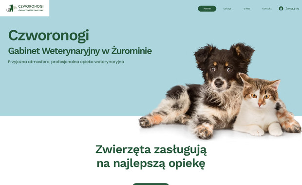 Strona dla gabinetu Weterynaryjnego: Strona wizytówkowa z opisem usług i zespołu z opcją rezerwacji wizyt.