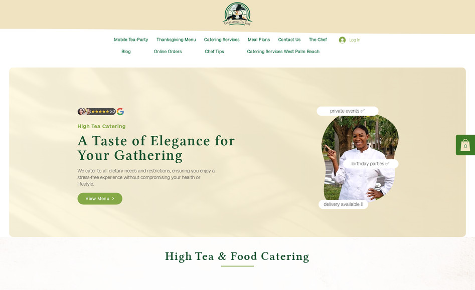 Everlasting Tea Time – Elegant High Tea Catering: Overview:
This project involved creating a website for Everlasting Tea Time that encapsulates the grace and charm of their offerings: elegant tea party catering, customizable meal plans, and a memorable high tea experience. The site reflects the brand's commitment to turning special moments into extraordinary memories, combining a user-friendly layout with an elegant aesthetic.

Web Design and UX/UI Implementation:
Sophisticated Aesthetic Design:

The website's design is intended to evoke refinement—using soft, neutral colors, delicate typography, and imagery of pastries and tea to create an inviting, luxurious vibe that matches the high tea experience.
User-Focused Navigation:

Key sections such as Afternoon Tea Party Menu, Vegan Tea Party Menu, Meal Plans, and The Chef are seamlessly organized, ensuring effortless access to details about catering services and customizable meal options.
Emphasis on Personal Connection:

The About page highlights Chef Dahlia Armour’s inspiring culinary journey, building trust while showcasing the experience and heart behind the brand.
Responsive Design for All Devices:

The website is fully optimized for desktop, tablet, and mobile screens, allowing users to book tea parties, explore menus, or subscribe to meal plans easily from any device.
Strategic Call-to-Actions (CTAs):

Prominent CTAs such as View Menu, View More, and Contact Us are thoughtfully placed across the site to ensure users can quickly take action.
Key Features Highlighted:
Afternoon Tea Party Services:

Everlasting Tea Time specializes in creating unforgettable, elegant experiences tailored for birthdays, bridal showers, book clubs, or private gatherings—combining delicate pastries and fragrant teas.
Corporate Catering Services:

Catering for professional events (including team lunches and gala dinners), with a focus on reliability, high standards, and authentic elegance. Perfect for HR leaders and corporate planners.
Customizable Meal Plans for Home Delivery:

Weekly meal plans (ranging from 5-11 freshly prepared meals) delivered in small batches, designed to cater to a variety of dietary preferences including vegetarian, vegan, and gluten-free.
Chef Dahlia Armour’s Unique Culinary Story:

Chef Armour’s Jamaican roots and extensive experience in world-class establishments such as The Breakers Hotel inspire every dish, making her creations truly special.
Dietary-Specific Options:

Menus for vegetarian, vegan, and gluten-free tea parties ensure inclusivity without compromising flavor, perfect for both private events and corporate gatherings.
Unique Selling Points:
A Stress-Free Experience:

The website emphasizes that Everlasting Tea Time caters to “all dietary needs and restrictions,” ensuring customers can enjoy a seamless, stress-free event.
Personal Touch:

The brand focuses on warmth and personal details, highlighted in descriptions like: “sharing laughs and stories over a table of delicate pastries and fragrant teas.”
Flexible and Affordable Meal Plans:

Options like the “Starter Pack” (11 meals for $150) or smaller bundles (5-8 meals) meet a range of customer needs while providing high-quality, chef-crafted meals.
Microwave-Ready Convenience:

At-home meal plans are designed for ultimate ease, with dishes that are microwave-ready and require minimal effort to serve.
SEO Implementation:
Keyword Optimization:

Keywords like “high tea catering,” “vegetarian meal plans,” “corporate catering,” “vegan tea parties,” and “personal chef services” were strategically included in the content.
Client-Focused Headers and Meta Descriptions:

Compelling titles such as “Elegant High Tea Catering Services” and “Chef-Curated Meal Plans Delivered to Your Door” were used for clarity and higher search visibility.
Content Customization:

Informative sections like Chef Tips and detailed pages for dietary-specific menus improve engagement and attract niche audiences.
How It Works Section:
The website features a streamlined process for meal plan subscriptions, explained in a step-by-step format for clarity:

Send Your Preferences: Share your meal preferences and select a plan (5-11 meals per week).
Chef-Curated Dishes: Each week, Chef Dahlia crafts fresh, irresistible options for the menu.
Heat and Plate: Meals are microwave-ready for effortless serving from the comfort of your home.
Repeat and Enjoy: Customers can try new dishes weekly or stick to their favorites, with fresh options added regularly.
Impact:
Enhanced Digital Presence:
The website positions Everlasting Tea Time as a top-tier catering service, with its elegance perfectly reflected online.

Increased Customer Engagement:
Seamless navigation and the inclusion of personalized menus make the site enticing for both tea enthusiasts and those new to high tea.

Accessibility for a Broader Market:
By catering to specific dietary needs (vegan, gluten-free, etc.), the brand appeals to diverse audiences both locally and professionally.