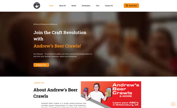 Andrew's Beer New: I developed the website for Andrews Beer Crawls, a premier provider of immersive beer tasting adventures and pub crawls. 

The website is designed to capture the fun and social essence of their tours with a vibrant and inviting layout.

To enhance the visitor experience, I included sections for customer testimonials, a blog with beer culture insights, and a contact form for easy communication. 

The aim was to build an engaging platform that makes it simple for beer enthusiasts to explore and book their next exciting crawl.