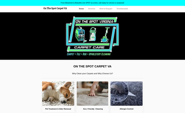 onthespotcarpetva: Transferred the website from Google CMS to Wix, recreated all necessary pages, and improved the mobile layout for better conversions.