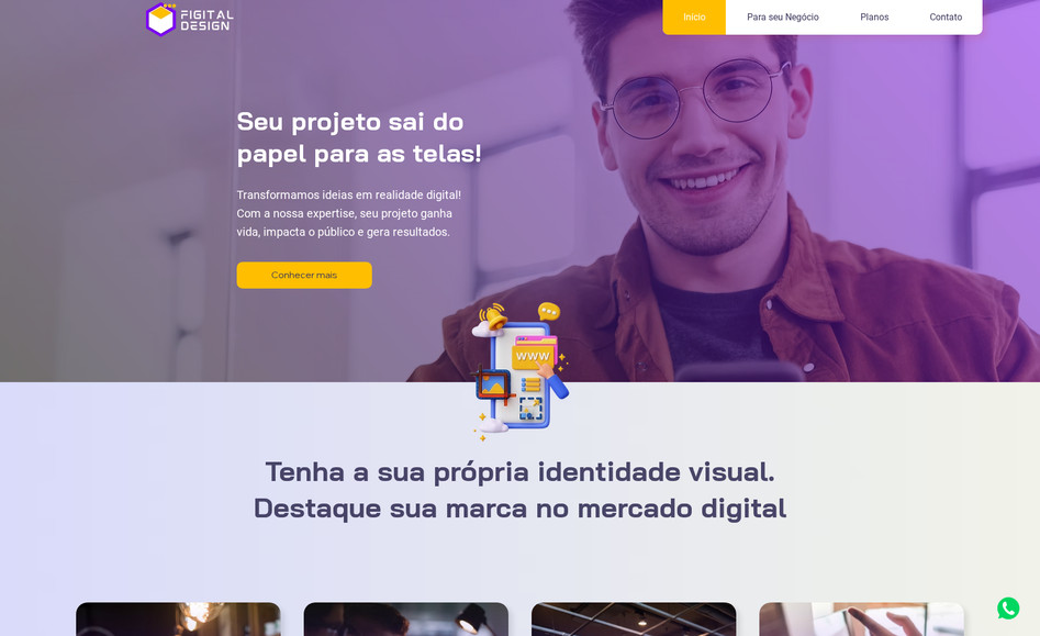 FIGITAL Design: Desenvolvimento de layout moderno com base em estudos de cores, tipografia e experiência de navegação do usuário.