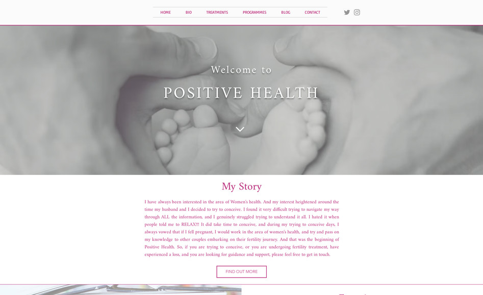 Positive Health: Julie wanted a website to offer her fertility and pregnancy services and treatments. Julie wasn't sure of the design and colours so this website was creative without any input and Julie was very pleased with the website.