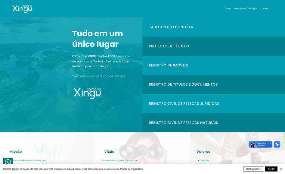 Cartorio Xingu: Desenvolvemos esse site completo. Realizamos o design do layout, alinhado à identidade visual da marca, criamos os textos (copywriting) de forma estratégica e implementamos técnicas de SEO para melhorar o desempenho nos motores de busca. Além disso, asseguramos a responsividade e uma navegação intuitiva. Fizemos também a conexão e compra do domínio bem como a escolha do melhor plano WIX.