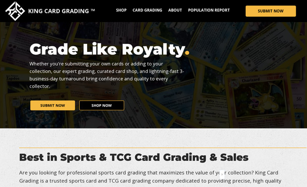 King Card Grading Co: King Card Grading Co is a growing local card grading company gaining strong traction in the market. We designed and built a professional Wix website to elevate their online presence and deliver a clean, high-end experience for collectors and customers. This phase one site focuses on credibility, clarity, and visual polish, while laying a scalable foundation that can expand with new features and services as the business grows.