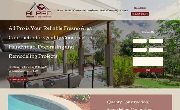 All Pro Handyman & Construction: A basic and attractive website for a Handyman, Construction, Decorating business in the Fresno, CA area, search-optimized for target searches. 