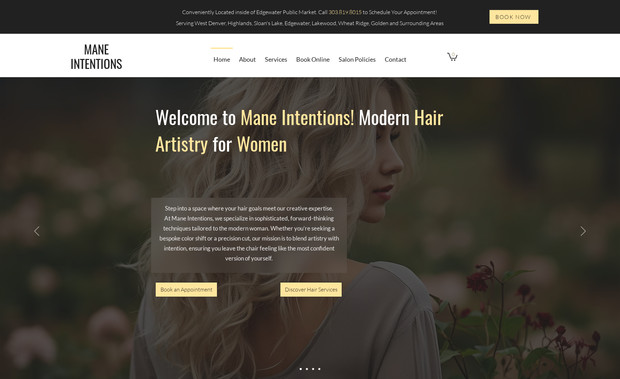 Mane Intentions: Branding, Website Design, App Customization, Bookings Set-Up, SEO for Mane Intentions Hair Salon in Edgewater, Colorado.