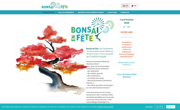 Bonsai en Fete: Site "Agenda" des manifestation autour du Bonsaï en France et en Europe.

Mise à jour permanente des manifestations via la fonction "evenements".
Travail gagnant sur le référencement naturel (SEO) 