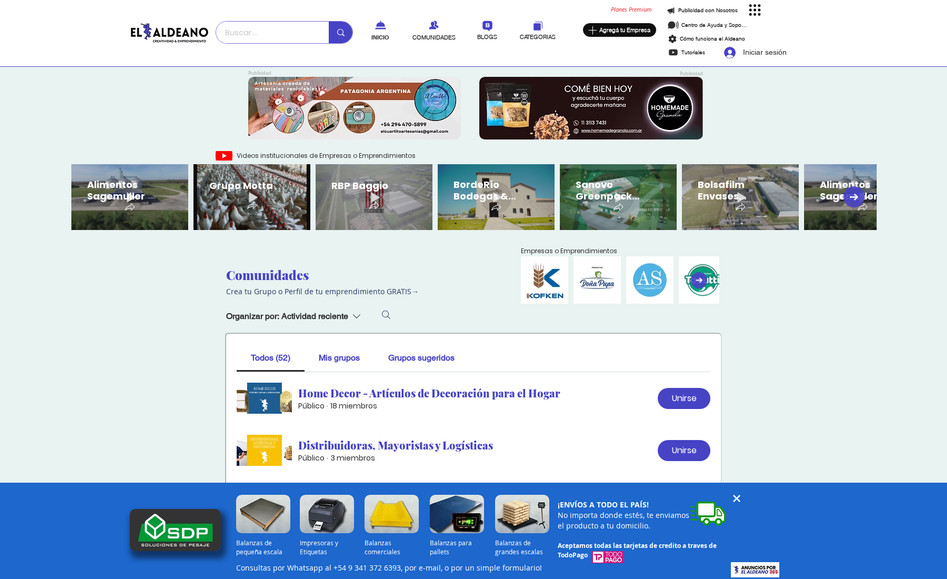 El Aldeano: Plataforma construida Wix Classic Editor para productos regionales y artesanales similares a "Etsy.com" combinando websites y portales de Pago