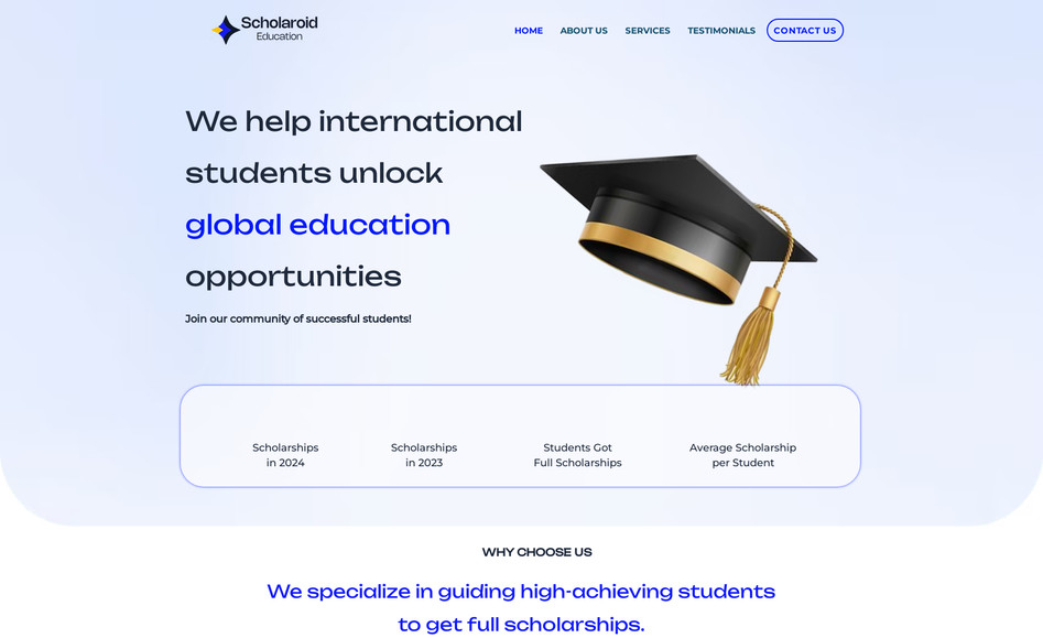 Scholaroid: Complete website development from scratch 